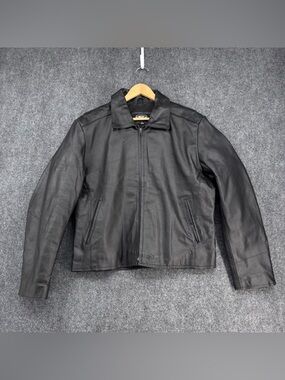 VTG Men’s L Black Leather Motorcycle Jacket Full Zip Quilted Bad Boy Classic